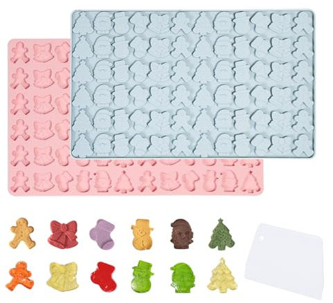 LUBOXIN 2 Pezzi Stampo in Silicone Natalizio 6 Cavità Stampi Silicone Natalizi Stampo per Cioccolato Stampi per Caramelle Natale Con raschietto bianco per torte, fondente, biscotti, cottura al forno