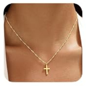 SEFORICO Kreuz Kette für Damen Gold Farben Edelstahl Schlichtes Querkreuz Anhänger Halskette 38+5cm Einfache Schmuck Kastenkette Christliche Taufkreuz Schmuck Geschenke