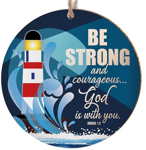 Christian Hanging Decoration or Coaster, Scripture, Be Strong | Christian decorations for the home; religious ceramic ornaments; baptism, confirmation or birthday gift; Bible verse plaque