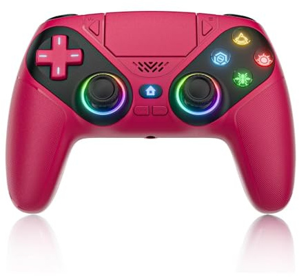 Bonadget LED für PS5-Controller, für Slim/Pro/PC, kabelloser Controller mit 9-farbigem RGB-Licht/Dual-Vibration/Turbo/3,5-mm-Audiobuchse