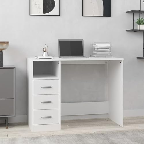 Owoxanthellate Schreibtisch Weiß 102x50x76 cm Holzwerkstoff 3 Schubladen 1 Ablage Computertisch Modernes Design Stauraum für Home Office Büro Schreibtisch mit Schubladen für kleine Räume