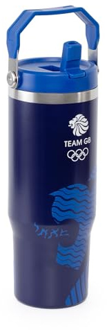 Official Team GB Insulated Water Bottle with Carry Handle & Flip Straw – 946ml Stainless Steel Flask for Gym & Sports – Leak-Resistant – Official Olympic Merchandise – Blue