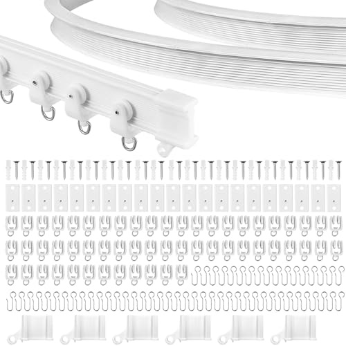 NHTJTHE 7m Weiß Flexible Deckenvorhangschiene,Flexible Vorhangschiene,Gebogen, PVC,Meter Gebogene Vorhangschiene mit stummen Rollen,Vorhänge Duschvorhang Wohnmobil Raumteiler Vorhang Schienensystem