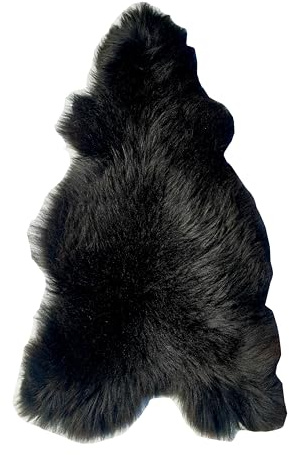 FURRYMAN Piel de cordero natural – Pequeña piel de cordero Islandia, color negro, 100 x 50 cm – pelo largo liso aprox. 15 cm – Sin cromo – Manta de piel de oveja – Piel de cordero – Piel de cordero