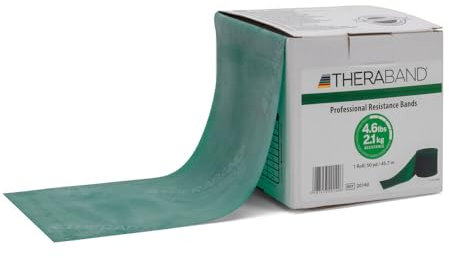 THERABAND Widerstandsband 45m – Grün (Starker Widerstand) – Professionelle Latex-Fitnessband-Rolle für Krafttraining, Reha, Physiotherapie & Ganzkörpertraining