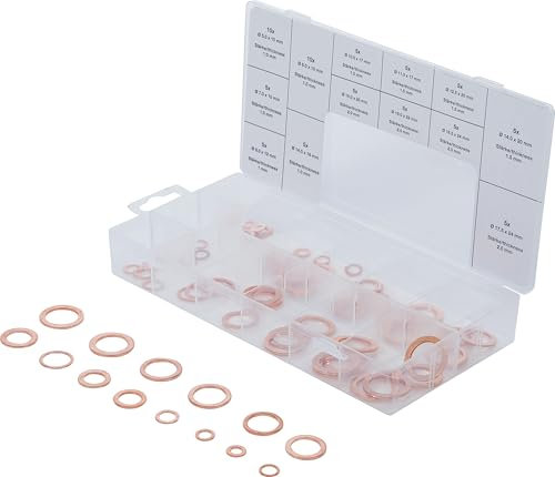 BGS 8132 | Assortiment de joints d’étanchéité | cuivre | métriques | pour bouchons de vidange | 75 pièces