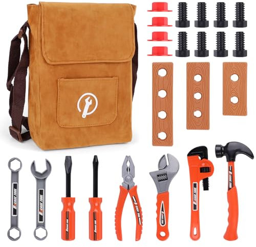 Magic4U Kid Tool Set, 26PCS Kids Tool Kit with Tool Bag, 8 Tools Equipements, Pretend Play Construction Kits for Kids Age 3-6 Years Old, Toddler Boy Toys