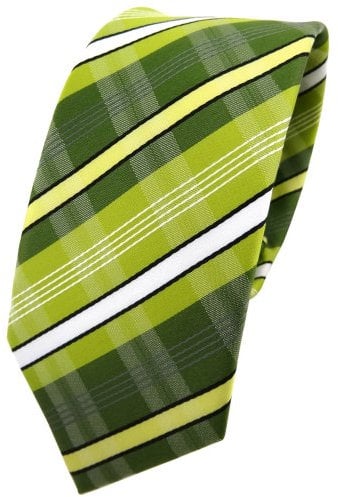 TigerTie - schmale Designer Krawatte in grün hellgrün farngrün weiß schwarz grau gestreift