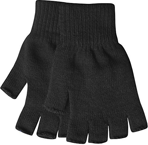 Men's Warm Thermal Knit Fingerless Winter Gloves (Black)