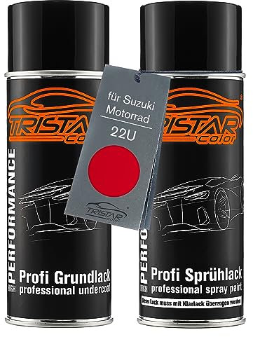 TRISTARcolor Motorradlack Spraydosen Set für Suzuki Motorrad 22U Candy Red Perl Grundlack Basislack Sprühdose 400ml