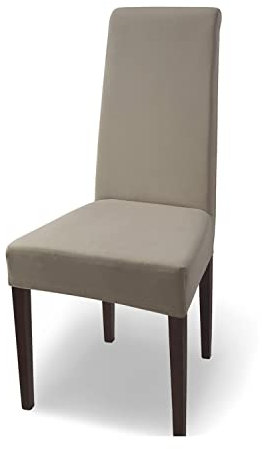 SCHEFFLER-Home Natalie Stretch Stuhlhusse Baumwolle/Stuhlabdeckung elastisch/Spann-Hussen Beige-Stein/Stuhlhussen für Freischwinger/Schonbezug Stuhl waschbar mit Gummiband