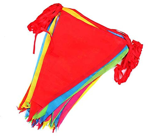 Hotupark 50 Meter Mehrfarbig Wimpelkette 100 Stück Große Wimpel,Doppelseitiges Material,Fahnen Girlande Wimpel Banner Bunting Dreieck Wimpelkette Dekoration Flagge für Party draussen Garten