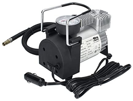 Ferrestock FSKCOM002 Mini compresor de aire reforzado de 12v para toma de automovil para inflar neumáticos de coche, moto, bicicleta y colchonetas con 150 PSI
