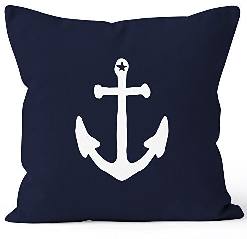 MoonWorks Kissenbezug Kissen-Hülle Deko-Kissen 40x40 Anker Anchor Stern Vintage Baumwolle Navy 40cm x 40cm