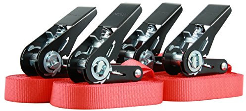 Sandax 4er-Set Zurrgurte mit Ratsche, langlebige Einteilige Spanngurte, Ratschengurte, Länge 6 Meter (6m), Breite 25mm, Farbe rot, TÜV Zertifiziert, belastbar bis 900kg, nach DIN EN 12195-2