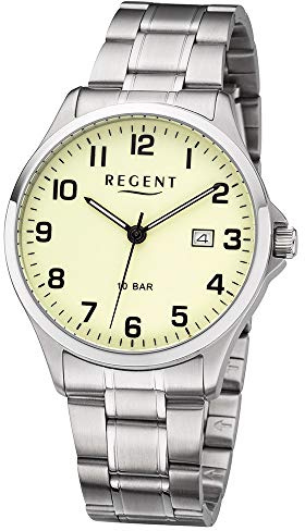 REGENT Herren-Armbanduhr Edelstahl analog Quarz Edelstahlband F-1192