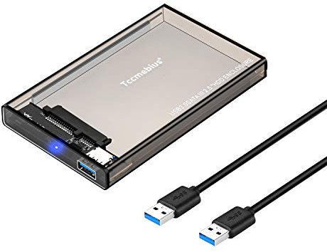 Tccmebius Esterno Recinto per Disco Rigido Adattatore USB 3.0 a Case HDD SATA per 2.5 pollici 9.5 mm 7 mm SATA III HDD SSD fino a 6TB, Senza attrezzi, Supporto UASP, Funzione Sleep automatica