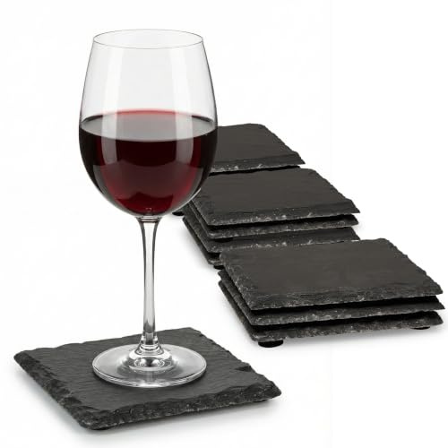 Novaliv 12x Schiefer Untersetzer I 10x10 cm I eckig I untersetzer Whiskey Tischuntersetzer Schieferplatte Tischplatz Servierplatte