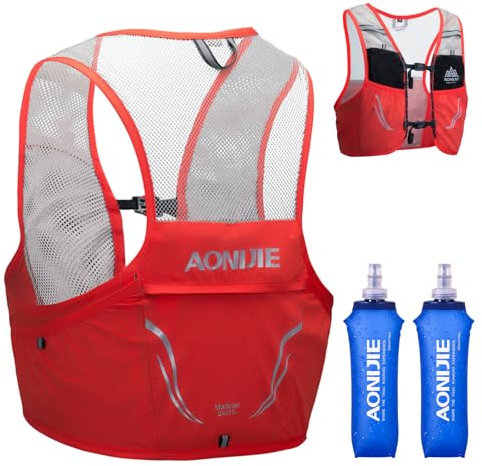 TRIWONDER 2.5L Ultraleicht Trinkrucksack, leichte Rucksackweste, Laufrucksack mit Soft Flasks für Marathon, Bergläufe, Radfahren (Rot&Orange, M/L - 90 - 102 cm)