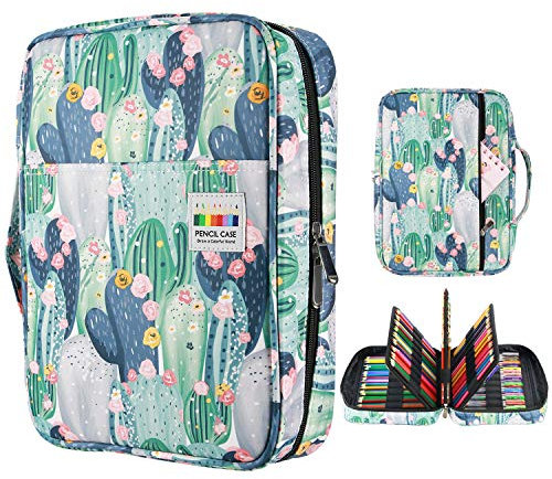 YOUSHARES Große Federmappe Federmäppchen fasst 220 Bleistifte oder 145 Gelschreiber für Mäppchen Aesthetic Etui, Schlampermäppchen Multilayer-Farbe Federtasche Federpenal Stiftemappe (Kakteen)