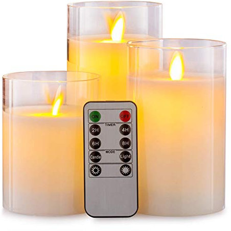 Aku Tonpa Pack of 3 (Φ 3 x H 4/5/6) LED Flameless Battery Operated Candles with Remote and Timer, Acrylic Pillar Candles for Festival Wedding Christmas Home Party Decor, Indoor and Outdoor Use