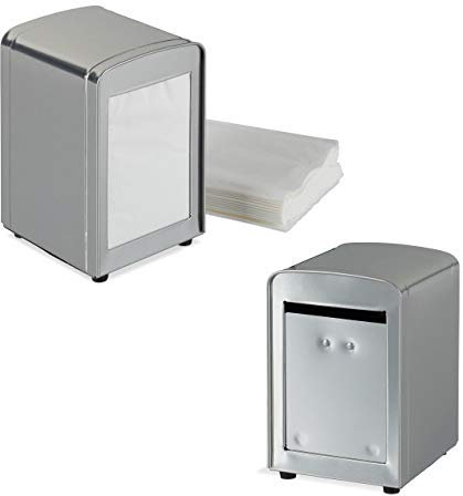2 x Serviettenspender Retro, Metall, kleine Gastro Serviettenhalter für Eisdiele, Café, Bistro, HBT: 15x9,5x11, Silber