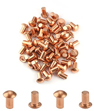 MroMax 50Pcs M5 Testa Rotonda Rame Rame Solido Rivetti Fissaggio 0,5 cm Diametro x 0,8 cm Lunghezza per Applicazioni Elettriche Finitura Rame Tono Rame