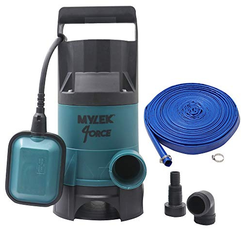 MYLEK Submersible Water Pump 400W Electric, 8000L/H, 25m Layflat Hose for Clean or Dirty Water with Float Switch, 10M Power Cable - for Floods, Pools, Gardens, Ponds, Hot Tubs