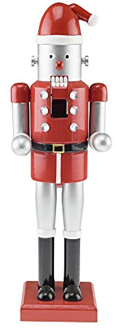 Clever Creations Roboter Santa 35,6 cm Traditioneller Nussknacker aus Holz, Festliche Weihnachtsdekoration für Regale und Tische