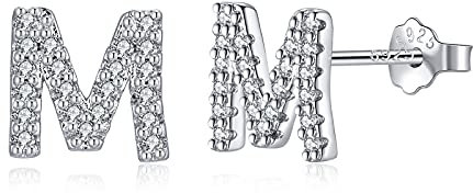 Buchstabe Ohrringe Silber 925, Initiale M Kleine Ohrringe für Mädchen Damen Geburtstag