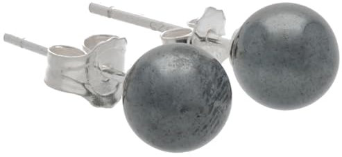 Edelstein Ohrstecker in 925er Silber | Kugel/Perle 6 mm Durchmesser | Ohrringe mit Verschluss (Hämatit)