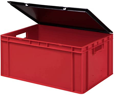 1a-TopStore Stabile Profi Aufbewahrungsbox Stapelbox Eurobox Stapelkiste mit Deckel, Kunststoffkiste lieferbar in 5 Farben und 21 Größen für Industrie, Gewerbe, Haushalt (rot, 60x40x28 cm)