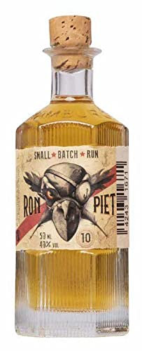 Miniatur RON PIET RUM – 10 Jahre alter Rum aus Panama mit feinstem Rohrzucker, Single Barrel Rum aus Bourbon-Fässern, in Sechskant-Flasche, 50ml