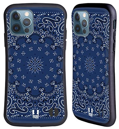 Head Case Designs Blu Classico Paisley Bandana Classica Custodia Cover Ibrida Compatibile con Apple iPhone 12 / iPhone 12 PRO