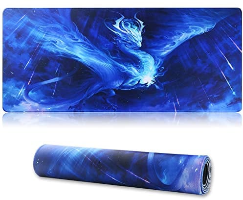 Jahosin Großes Gaming-Mauspad mit genähten Kanten,[70x30cm] Erweitertes Mauspad mit Rutschfester Naturkautschukbasis für Gamer/Desktop/Büro/Home(70x30 Bluedragon)