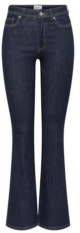 Only ONLWAUW Life HW Flared Rinse DNM, fonds de Cloche aux Femmes, Dark Blue Denim, XL/32