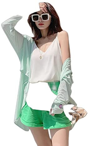 XYFCJK Damen-Sonnenschutz-Kühljacke - UPF 50+ Gesichtsbedeckung Leichtes Top-Shirt Mit Durchgehendem Reißverschluss Und Taschen, Langarm-Halsmanschette Sommer-Outdoor-Hoodie-Kleidung,Grün,Einheitsgr