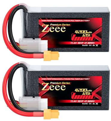 Zeee 3S Lipo Batterie Premium Series 4200mAh 120C 11.4V Haute Voltage avec Prise XT60 RC Batterie Softcase Compatible avec Rock Crawler Helicopter Avion Drone Boat Racing Models (2 Pack)
