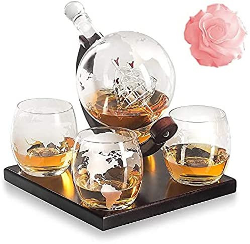 JWCN Whiskey Globe Decanter Set, Globe Decanter With 4 Globe Whisky Glasses For Liquor, Scotch, Bourbon, Vodka - 850ml, Alcohol Related, Uptodate