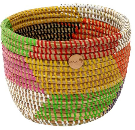 YAADU Geflochtener Korb – Blumentopf, Aufbewahrungskorb, Übertopf, Regalkorb, Pflanzenkorb, Afrikanischer Korb, Pflanzentopf, Dekokorb, Modell Maisha (Bunt)