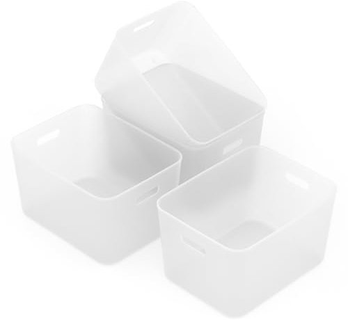 Cetomo 17Lx4 Aufbewahrungskorb, Kunststoff Aufbewahrungskörbe mit Griffen, Stapelbare Organizer Box für Regal, Küchenschrank, Aufbewahrungsbox ohne Deckel, Matt Transparent, 17L-4er Set (35*27*20cm)