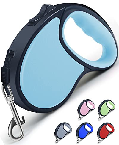 Retractable Dog Lead, ANCOOLE 5M/16FT Extendable Dog Lead 360°Tangle-Free Smooth&Durable Nylon Tape with Anti-Slip Handle, One-Handed Brake for Small Medium Dogs (Baby Blue)