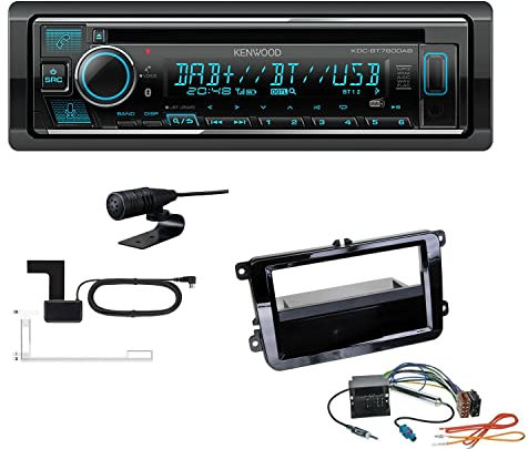 Kenwood KDC-BT760DAB 1-DIN Autoradio CD-Tuner mit Bluetooth Digitalradio DAB+ inkl. Einbauset passend für Skoda Roomster Roomster Praktik ab 2006 Piano Black