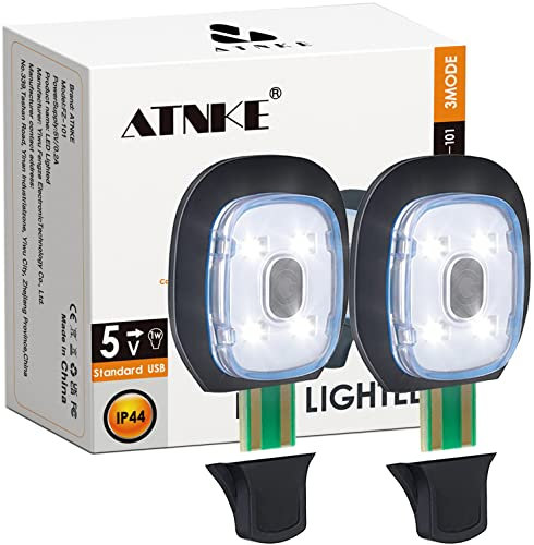 ATNKE Ersatz LED Leuchten für Beleuchtete Mütze mit Licht,Wiederaufladbar USB Ultrahelle Wasserdichte Lichtlampe Rot und Blau Blinkende Alarm Stirnlampe/White Light-2PC