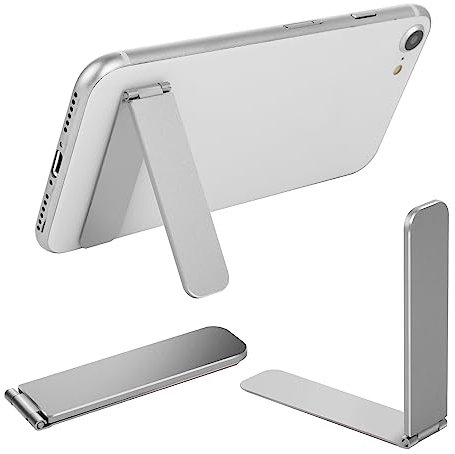 TIESOME Ultra-Thin Mobile Holder, Foldable Mini Kickstand Portable Stand, Adjustable Angle for Phone & Case (Silver)
