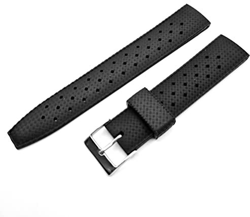Generico Armband Tropical One More Strap Schnalle Silber für Vintage Diver Sub Uhren Schwarz Blau Grün Braun 20 mm 22 mm kompatibel mit Moonswatch, Schwarz , 20mm, Vintage