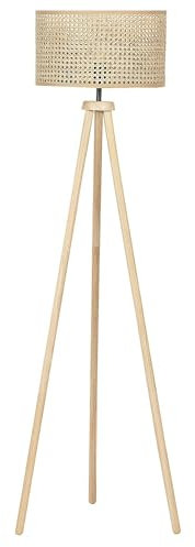 Beliani Lampadaire Boho sur Trépied en Rotin Naturel Abat-Jour en Tambour pour Salon Penton