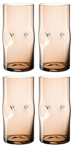LEONARDO HOME Vesuvio Trinkglas Set 4-teilig - Becher aus hochwertigem Glas in organischer Form - Inhalt 330 ml - Handgemacht - Spülmaschinengeeignet - 4 Wassergläser in Farbe braun, 077377