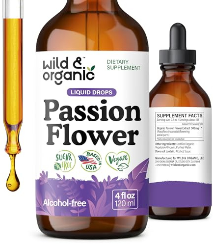 Wild & Organic Passion Flower Tincture - Mood Support - Calming Passionflower Supplement - Passiflora Incarnata Liquid Extract - Vegan, Sugar & Alcohol-Free Herb Drops - 4 fl oz