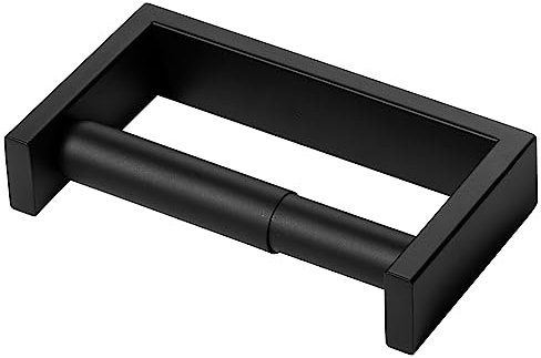 YUET All Metal Toilet Roll Holder Paper Holders Spring Loaded Wall Mounted Flexible Mounting Tissue Stand Hanger Bathroom Kitchen Storage SUS 304 Stainless Steel Painted Finish (Matt Black)